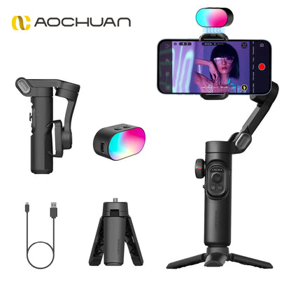 Smart XE Kit Gimbal Stabilizer for Smartphone Iphone Video Recording Magnetic Fill Light 3-Axis Foldable Android Gimble