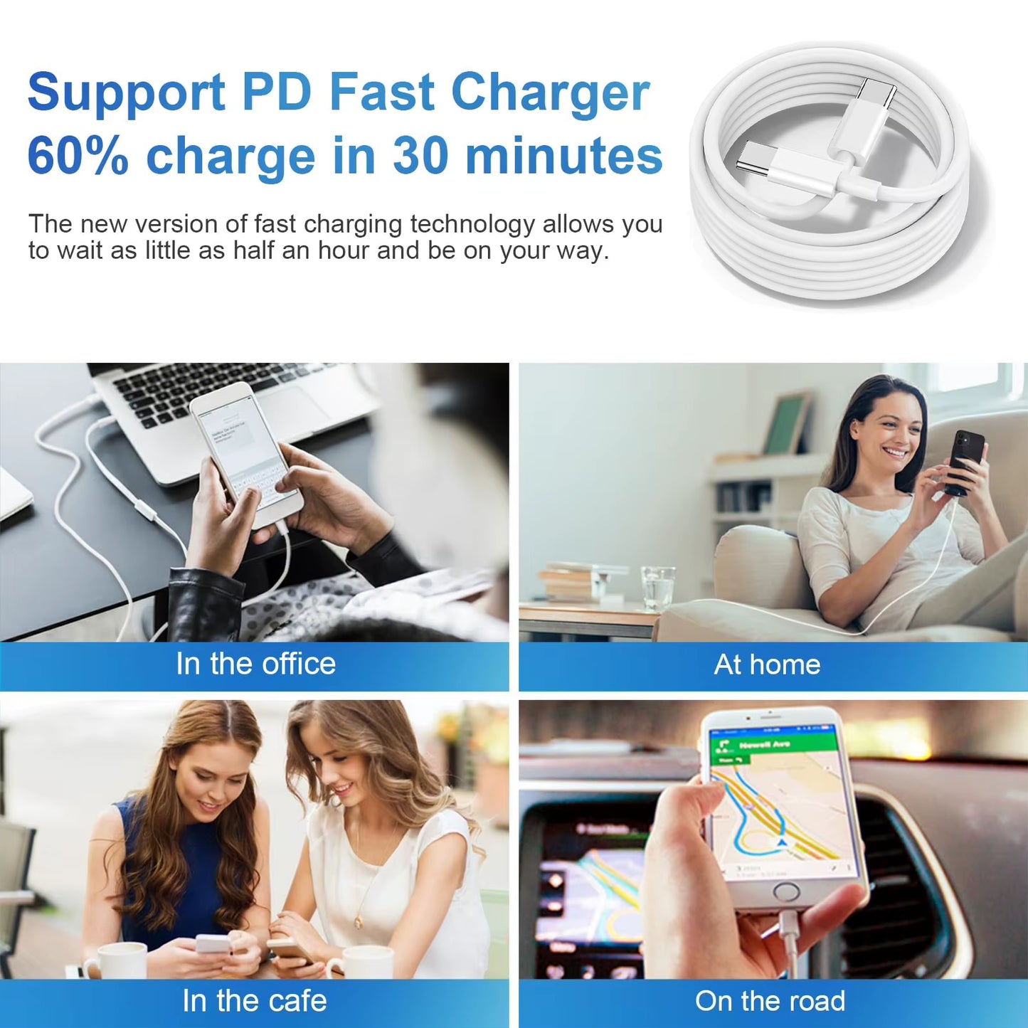 US 20W USB C Fast Charger with 3.3Ft/100Cm Data Cable for Iphone 16 15 Pro Max plus Samsung S25 S24 S23 S22 Ultra /Xiaomi/Huawei