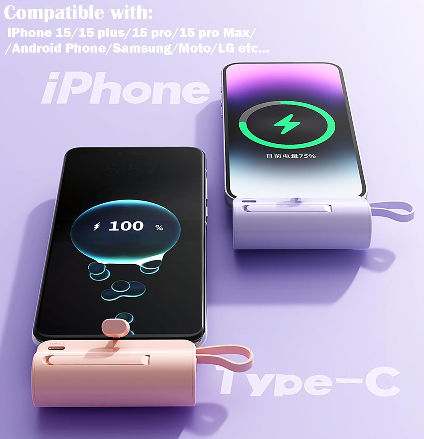 Mini Power Bank 5500Mah Portable Power Bank,Dual USB-C Ports Cell Phone Power Charger, LCD LED Display Battery Compatible with Iphone17/16/15 Plus/15 Pro/15 Pro Max/Android Phone/Samsung/Moto/Lg Etc