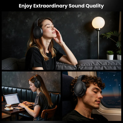 Noise Cancelling Headphones, Wireless Bluetooth Headphones, over Ear Headphones with Microphone, Black, Q8
