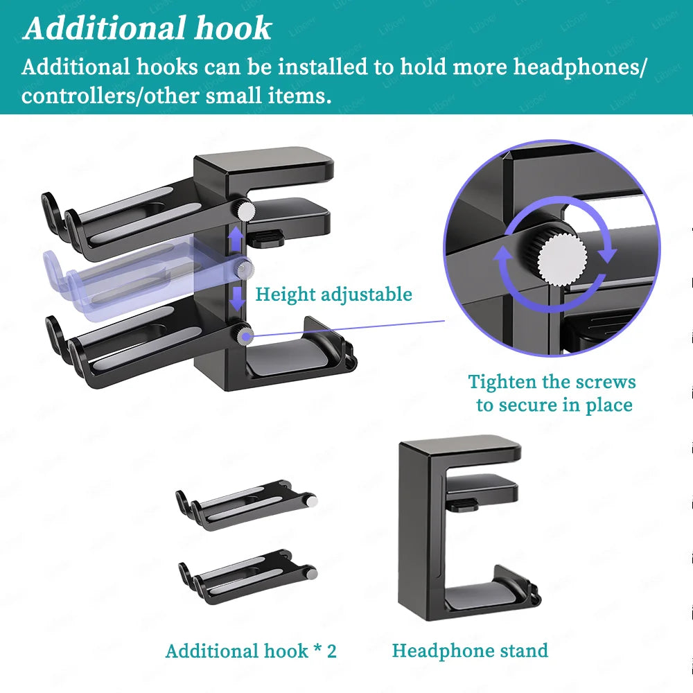 2 in 1 PC Gaming Headphone Stand Adjustable save Space Rotation Desk-Sided Clamp Headset Support Earphone Holder