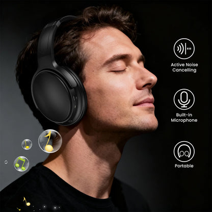 Noise Cancelling Headphones, Wireless Bluetooth Headphones, over Ear Headphones with Microphone, Black, Q8