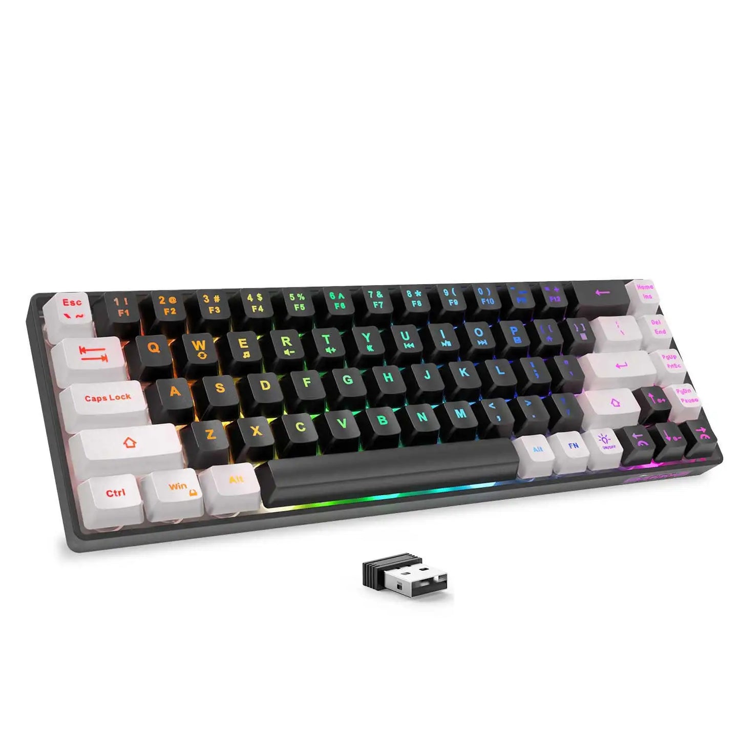 2.4G Wireless Gaming Keyboard Rechargeable Backlit Gaming Keyboard 68 Keys English/Spanish Layout Keyboard for PC