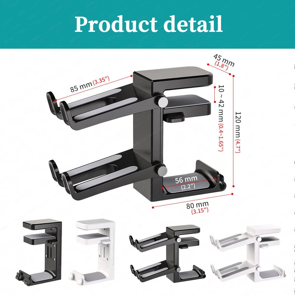 2 in 1 PC Gaming Headphone Stand Adjustable save Space Rotation Desk-Sided Clamp Headset Support Earphone Holder